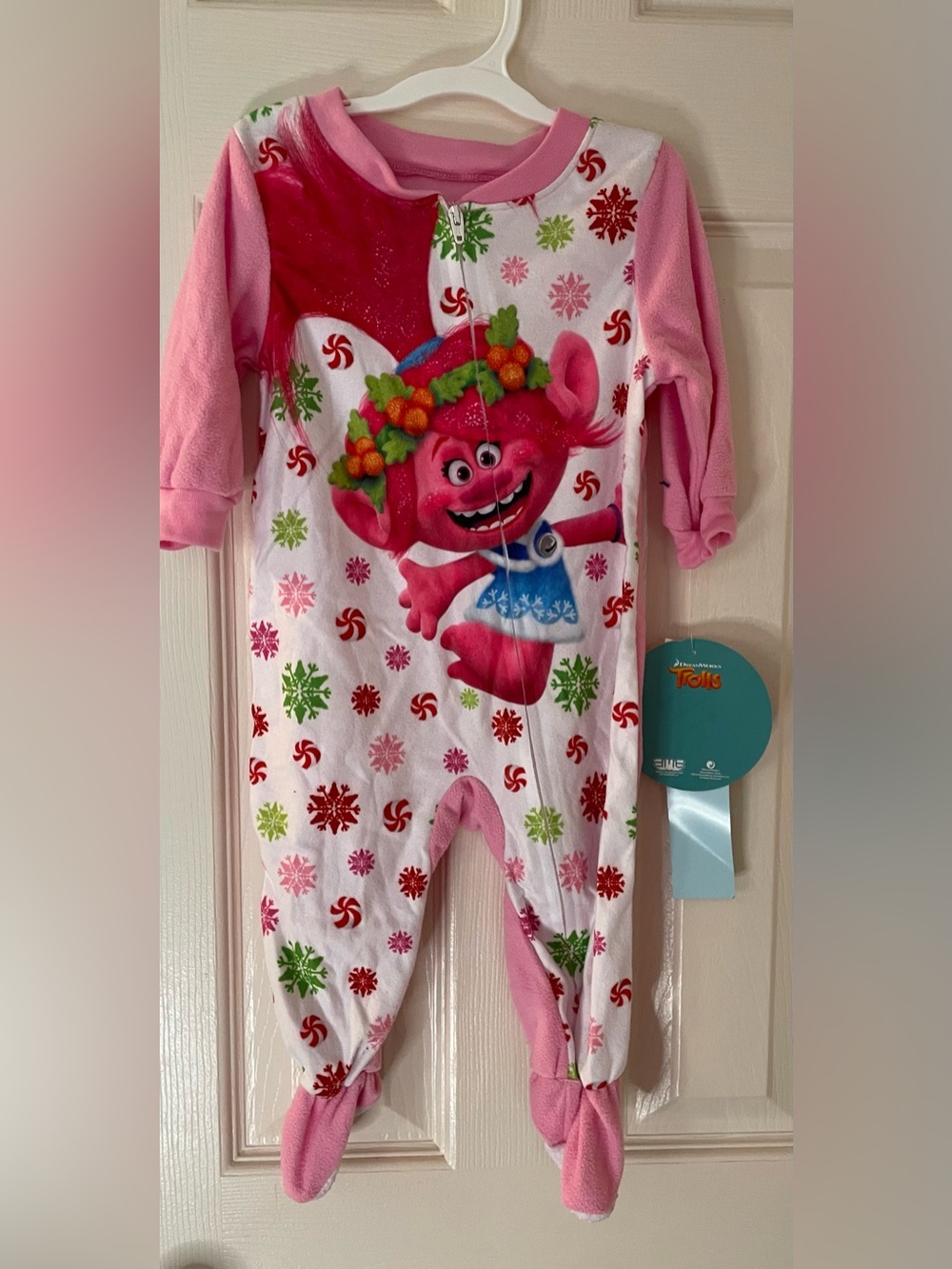 Dreamworks Trolls Pink Poppy One-Piece Footie Pajama Christmas 12 NWT